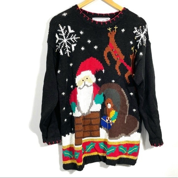 Vintage Santa Reindeer Snowflake Toys Mistletoe Christmas Ugly Holiday S… - Picture 5 of 8